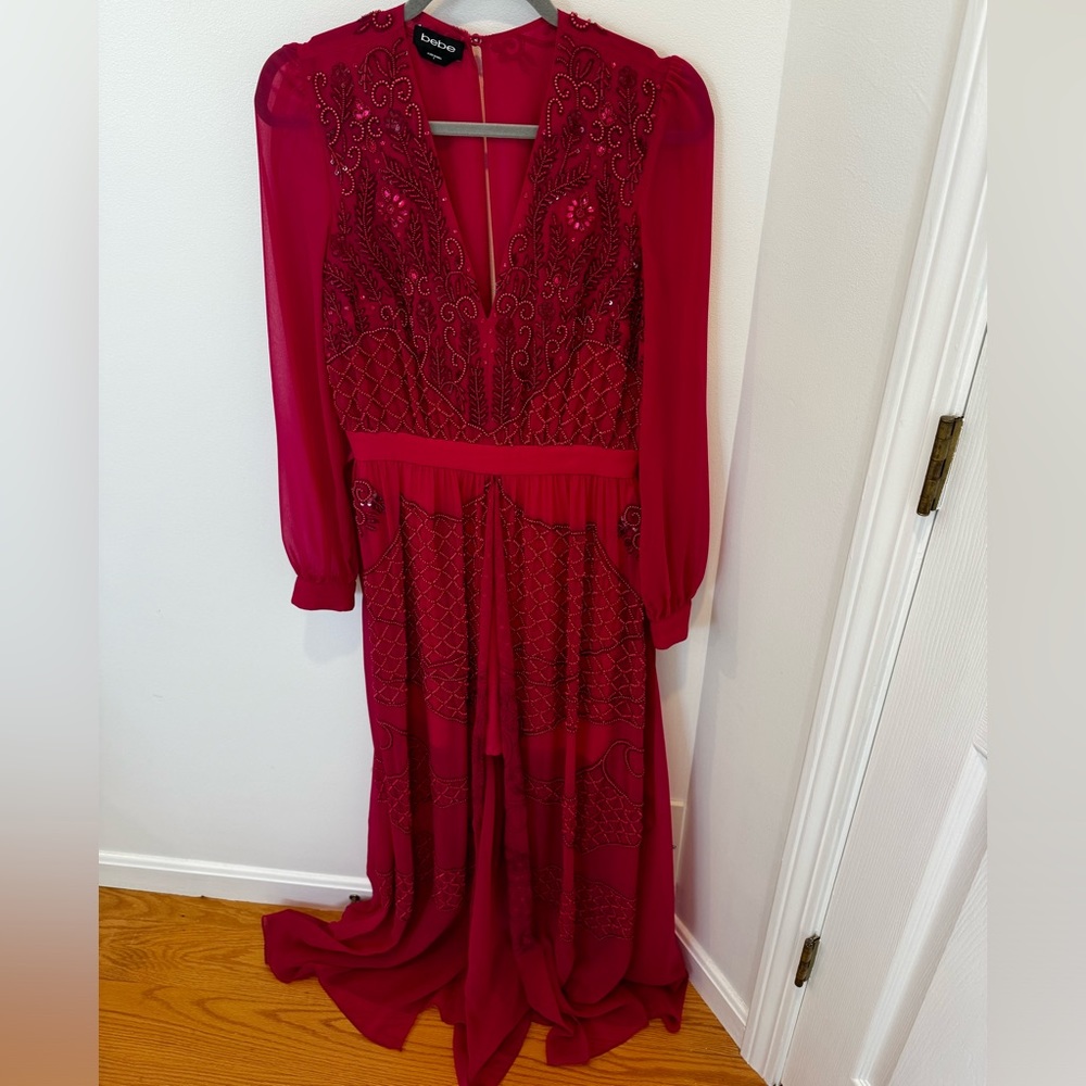 Bebe Embellished Slit Maxi Gown Color Fuchsia Size 6